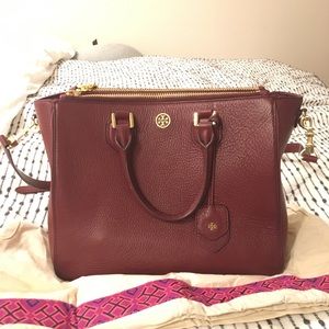 Tory Burch Pebbled Robinson in Deep Berry
